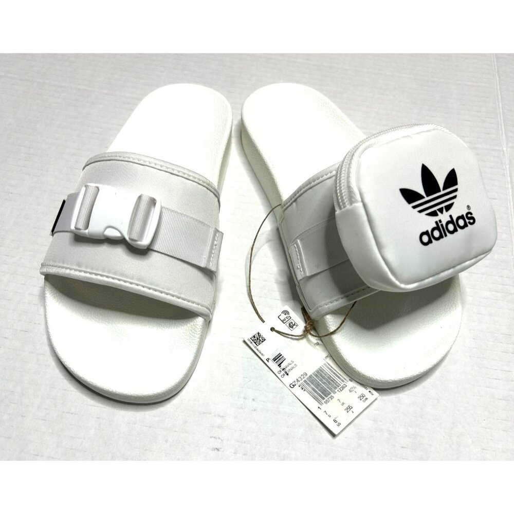Adidas Pouchylette Slides Shoes White Black Womens Size 8 Rubber Jimmy Jazz New